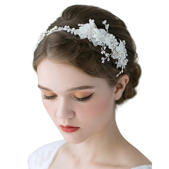 Flower Bridal Headbands Ivory-Wedding Headpieces Hair Bands Jewelry Hair Accessories for Women Brides