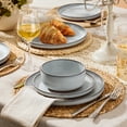 thumbnail image 5 of Vesteel 12Pcs Dinnerware Set, Ceramic Plates and Bowls Set for 4, Reactive Glaze Tableware Set with Purple Clay Base for Home, Chip & Scratch Resistant Stoneware, Moonlight White, 5 of 11