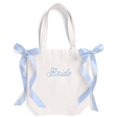thumbnail image 1 of Tote Bag xo, lona Fetti White Bride con lazos de satén azul, 1 of 6