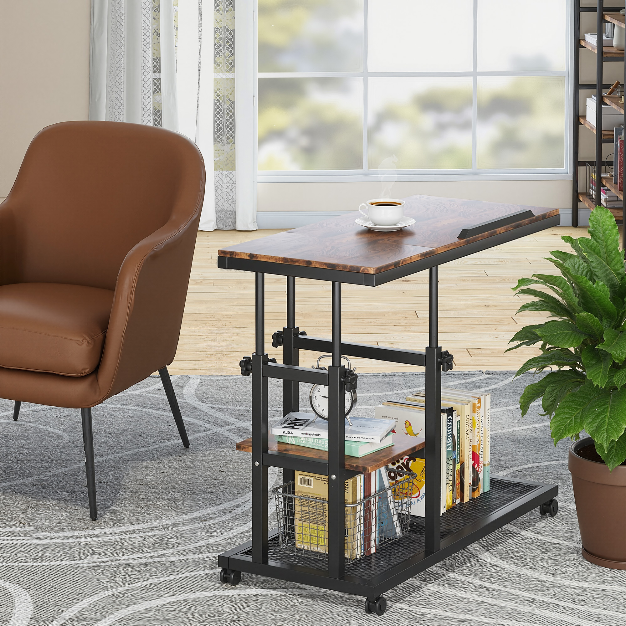MAYEERTY Mobile C End Table, 26"-34.5" Height Adjustable Couch Snack Table