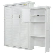 Euroco Wood Queen Size Murphy Bed with Storage Cabinets and Shelves, Wall Bed with Desk, White
