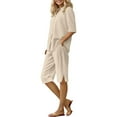 thumbnail image 5 of Women's 2025 Linen 2-Piece Set - V-Neck Tunic Top & Casual Shorts, Breathable Summer Matching Outfit (Loose Fit & Dressy Casual), 5 of 7