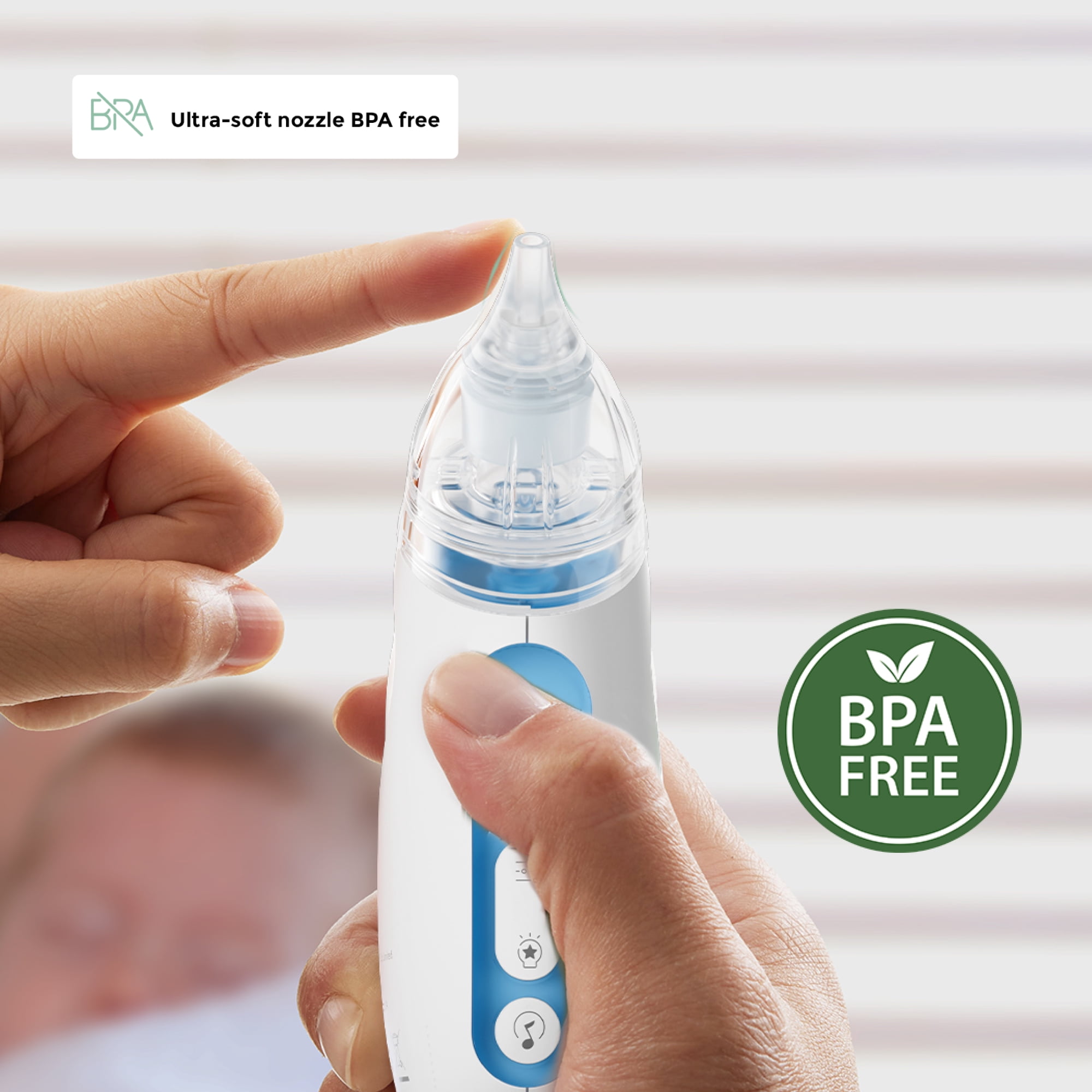Momcozy Electric Baby Nasal Aspirator BN02 with Gentle Suction and Soothing Features, Light Blue