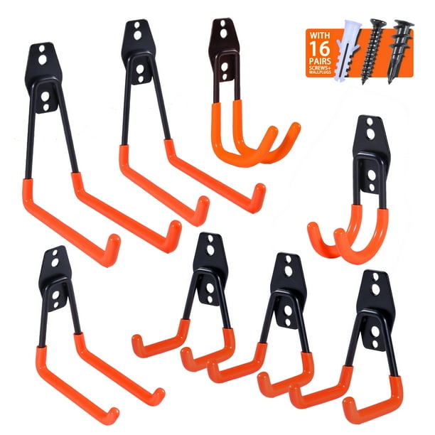 Mllieroo 8 Pack Steel Garage Wall Utility Double Hooks, MultiSize