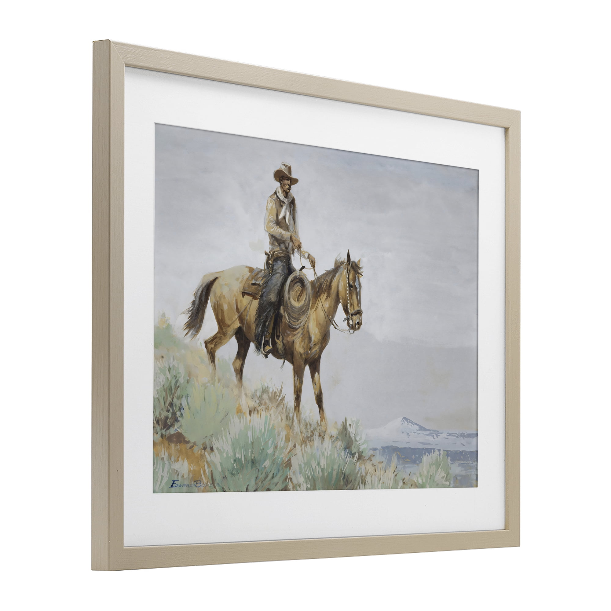 Stupell Industries Mounted Cowboy on Sagebrush Ridge Birch Framed Print Under Glass, design by Arlington Prints
