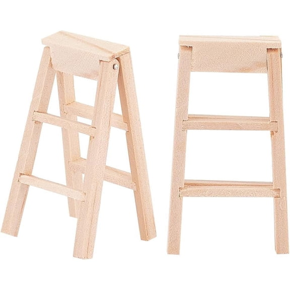 2Pcs Mini Wooden Step Ladder Miniature Wood Ladders Mini Wooden Stairs Furniture Garden Ladder Decoration for DIY Crafts Micro Landscape Prop Decorations - 2.2x1.2x0.3 inch Brown