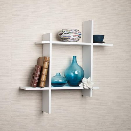 Danya B Asymmetric White Laminate Square Floating Wall Shelf Danya B Asymmetric White Laminate Square Floating Wall Shelf Com