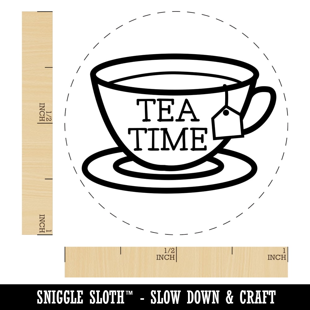 Tea Time Cup Self-Inking Rubber Stamp Ink Stamper - Black Ink - Medium 1 Inch