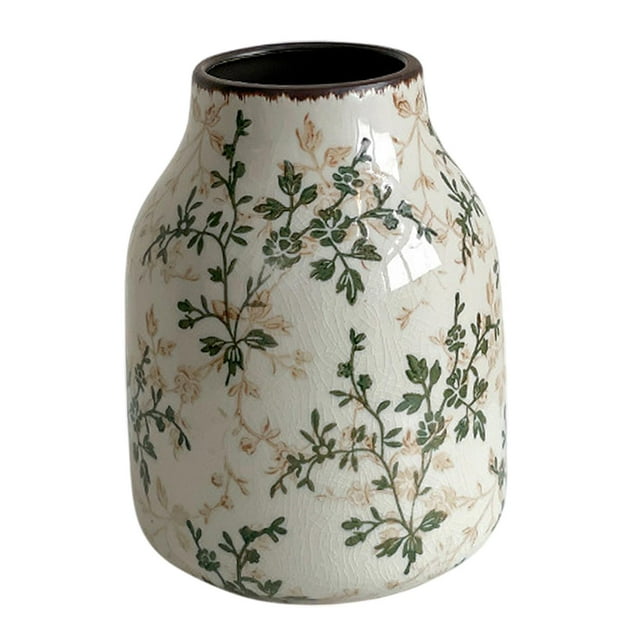 Jarrón floral de cerámica chinoiserie, florero de flores decoraciones jarrón decorativo rústico jarrón de granja para exhibición chimenea de hogar Estilo a