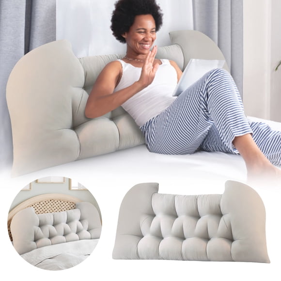 Hearth & Gear Reading Pillow Soft And Comfortable Bed Pillow Cushion For Back Support Decorative Lumbar Pillow With Long Bolster Design And Cute Ear Details For Bed Sofa Lounging Silk Zipper