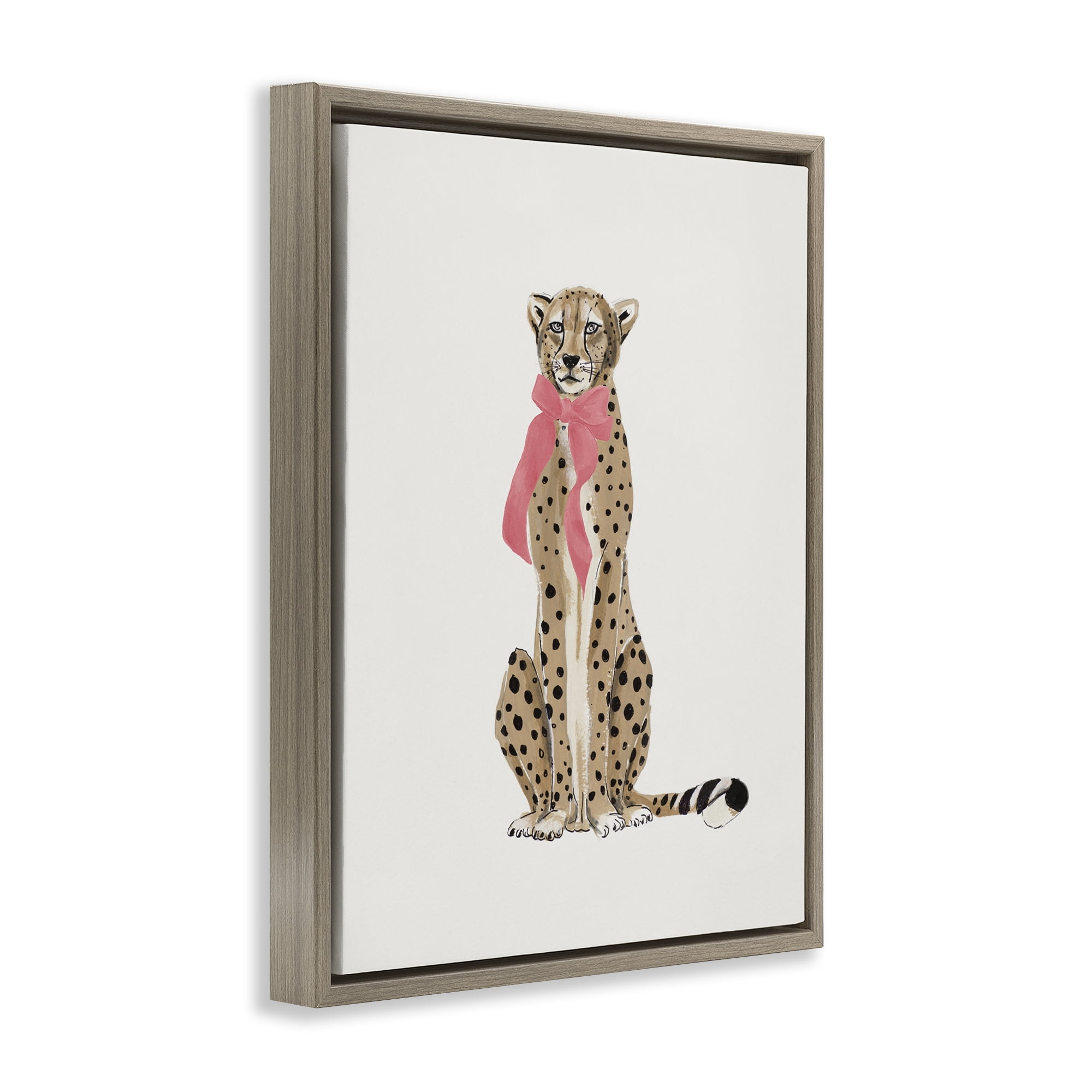 Stupell Industries Trendy Cheetah with Ribbon Animals Painting Brown Floater Framed Canvas Art Print Wall Art, 25 x 31