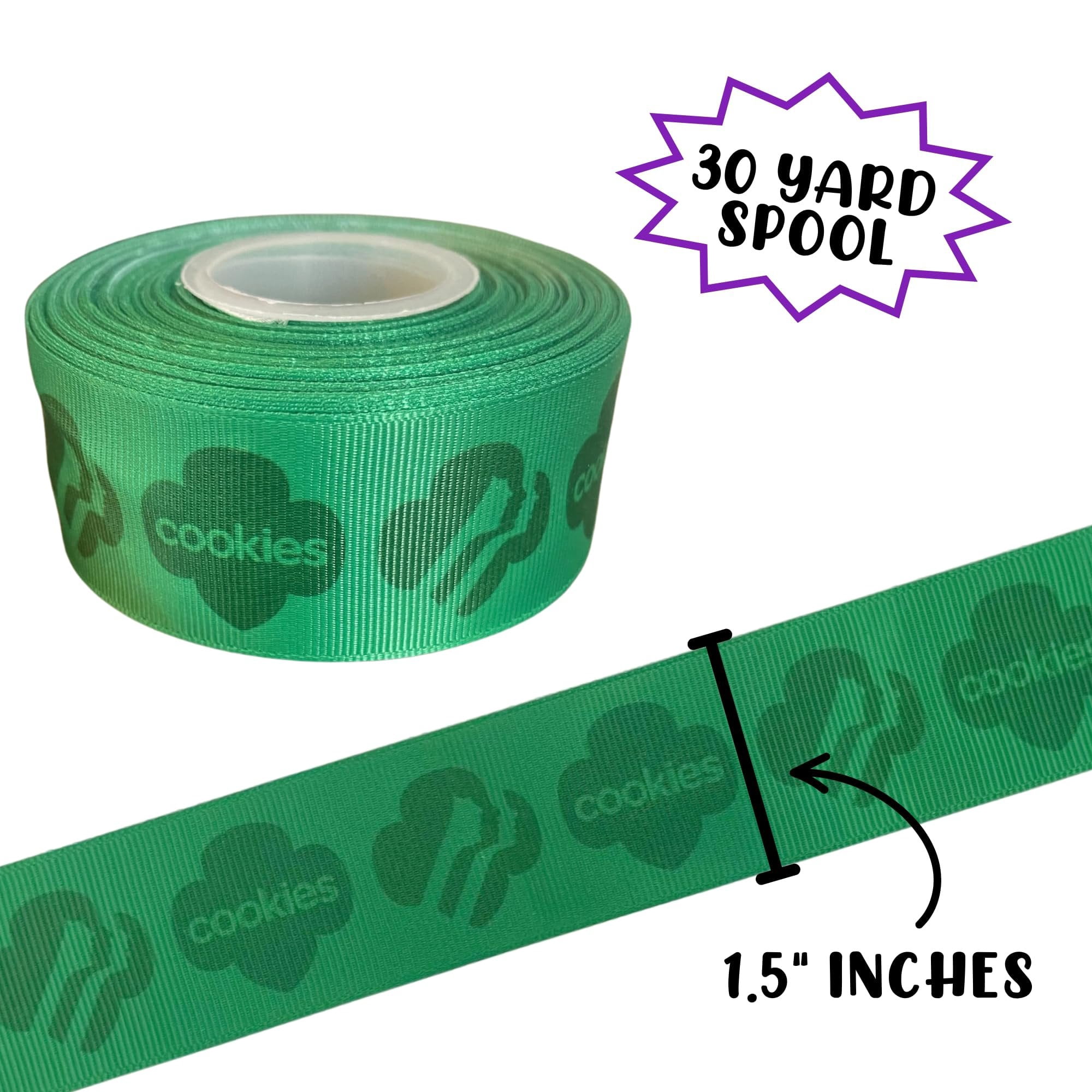 Girl Ribbon Scout Symbol Cookies 30 Yards 1.5 for Bows Cookie Dealer Hair Making Polyester Grosgrain Green Spool Troop Crafting Bulk