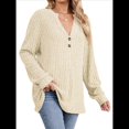 thumbnail image 2 of Camisa Henley de Larga para Mujer, Cuello en V, Suéteres Casuales Elegantes, Ropa de Moda para Otoño. Albaricoque XL, 2 of 10