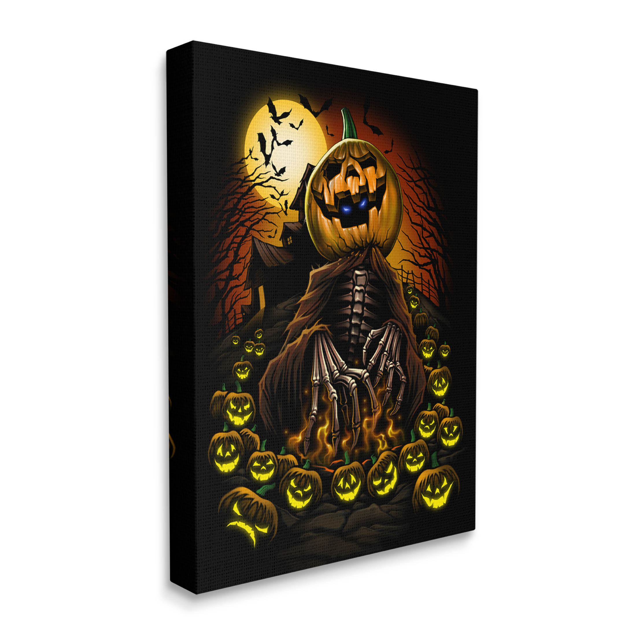 Spooky Pumpkin Skeleton Haunted Woods Holiday Graphic Art Gallery Wrapped Canvas Print Wall Art