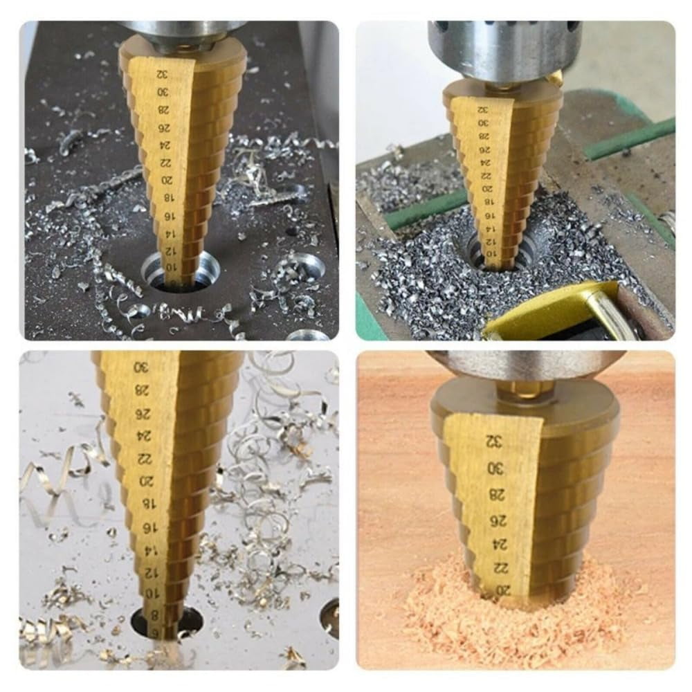 6Pcs Step Drill Bit Impact Drill Bits With Triangle Handle 35 ° Blade Design 2 Spiral Flutes High Hardness Wear Resistance 2-in-1 Metal Step Drill Bit