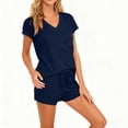 thumbnail image 5 of FRSASU Women's 2 Piece Outfits Casual Short Sleeve Pullover Tops and Drawstring Shorts Pants Lounge Sets Navy, 5 of 7