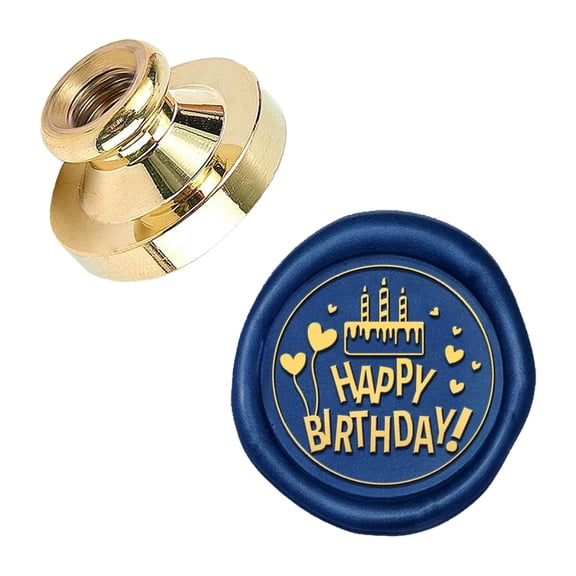 Happy Birthday Wax Seal Stamp Head 0.98in Replacement Brass Head Vintage Sealing Stamp Wax for Letter Seal Birthday Party Gift Packing Greeting Cards Envelopes Sealing Stamps Heads Gold