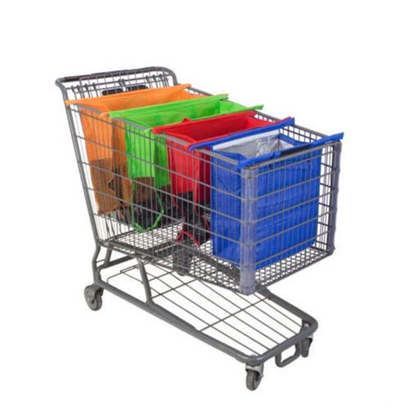 Set of 4 Bag Reusable. Club Cart Bag Grocery Bags Reusable Trolley for Grocery Cart. Grocery Tote Bag Trolley Bags for Shopping (Blue. Green. Red. orange)