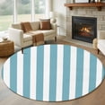 thumbnail image 2 of Aqua Striped Large Area Rugs for Bedroom Living Room, Soft Non Slip Carpet Bedside Rug, Modern Farmhouse Blue White Stripes Round Floor Cover Kitchen Accent Rug 5' for Dining Room/Office, 2 of 9