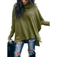 thumbnail image 5 of Women Turtle Cowl Neck Long Batwing Sleeve Waffle Knit Pullover Sweaters Oversized Loose Fit High Low Tunic Tops, 5 of 5