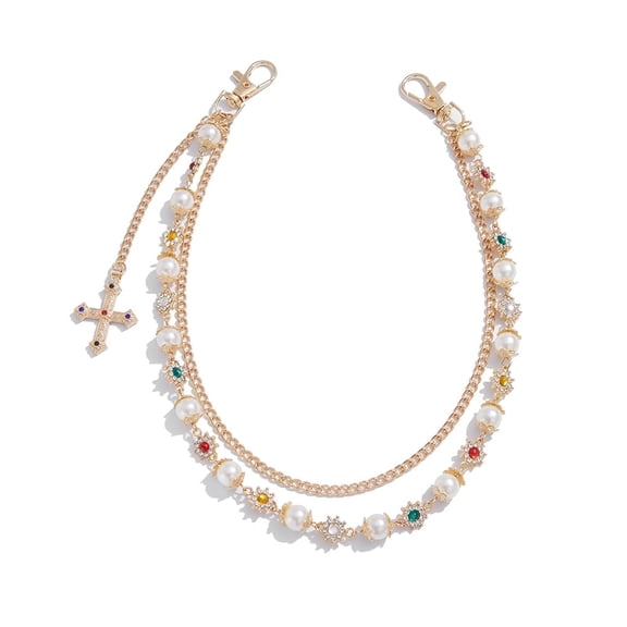 Januofit Fashion Layered Pants Wallet Chains - Exquisite Gold Silver Rhinestone Flower Pearl Jean Pocket Chain for Women Men Cute Bag Purse Charms Jewelry