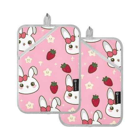 

Pot Holders Set of 2 Heat Resistant 338℉ Kitchen Oven Gloves Potholder Cooking Baking Microwave Mitts Cute Rabbit Strawberry Star