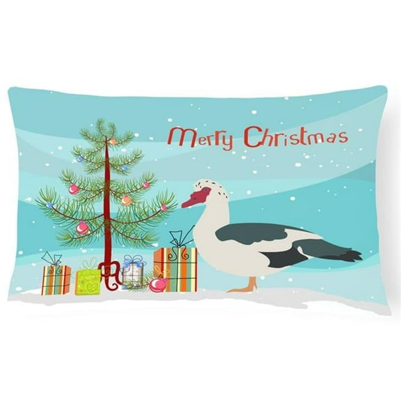Carolines Treasures BB9231PW1216 Muscovy Duck Christmas Canvas Fabric Decorative Pillow, Teal, 12H x16W, multicolor