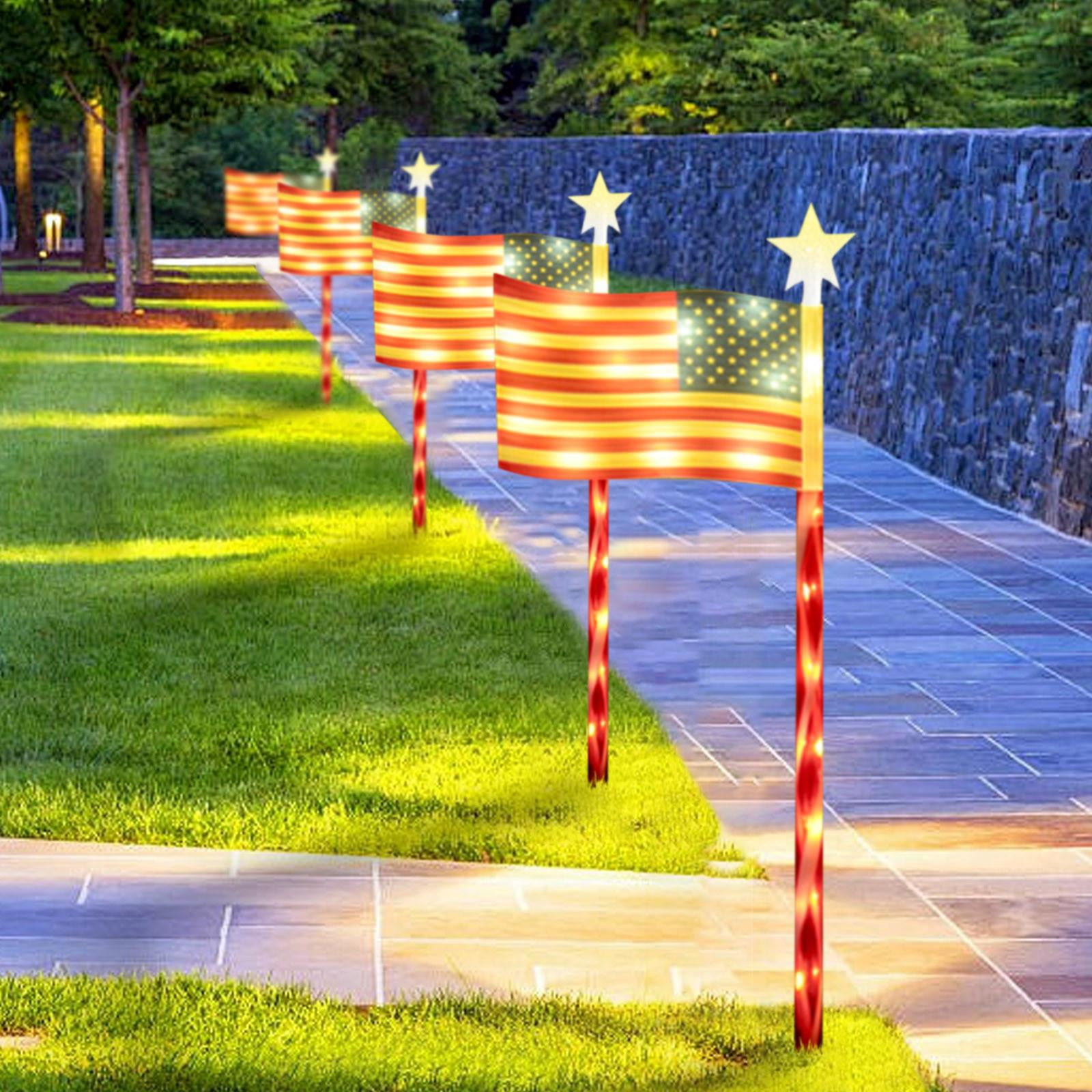 Led Solar Lights Outdoor Waterproof, Yard Lights Outdoor Solar Powered, Ground Inserting Stakes, Waterproof Housing, Independence Day Lawn Display, Star Top, 4 Pc