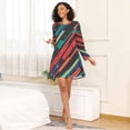 thumbnail image 4 of FORMRS Womens Long Sleeve Nightgowns Crew Neck Sleep Shirt Soft Pajamas Sizes S-3XL, Blue Abstract Lines, 4 of 8