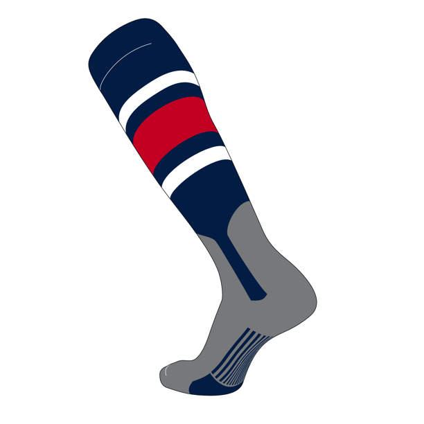 TCK Elite Baseball Knee High Stirrup Socks (E, 7in) Navy, White, Red, Dk Grey (XL)