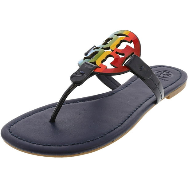 Tory Burch Women's Miller Printed Patent Leather Bright Rainbow / Royal  Navy Sandal  