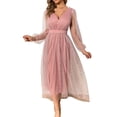 thumbnail image 6 of Siilsaa Formal Dresses for Women Evening Party Womens 2024 Summer Puff Sleeve Wrap V Neck Pleated Flowy Midi Dress for Wedding Guest Pink,L, 6 of 6