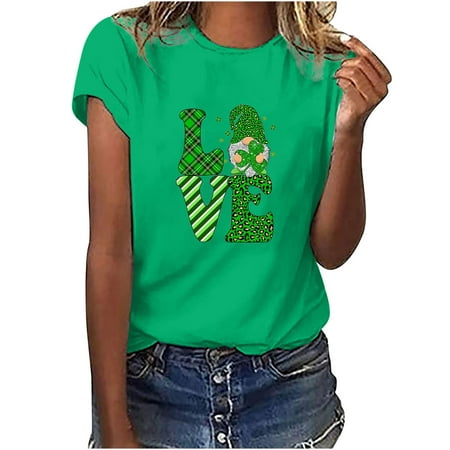

Womens Tops Corset Tops for Women Women s Crew Neck Interesting Print Tops Casual Loose Fit Blouse Tops White Long Sleeve Shirts for Women Clearance 2022 Valentine Shirts for Women Green S