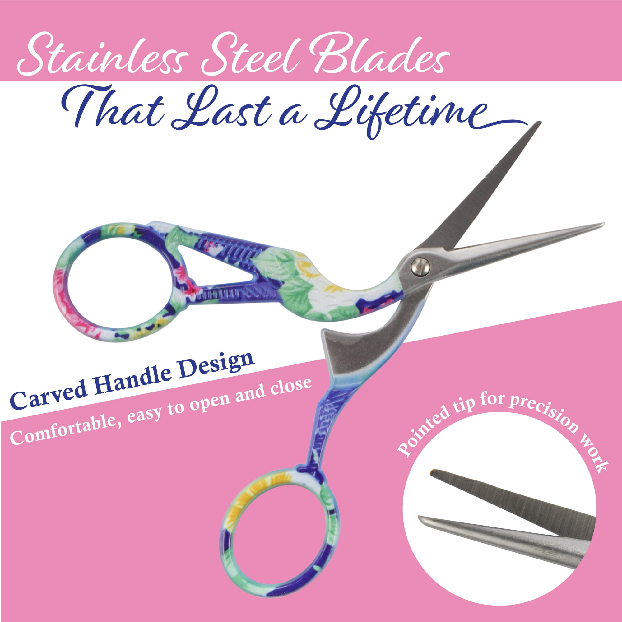 Stork Bird Rounded Safety Tip Embroidery Craft Stainless Steel Crane Scissors - Blue - 10 Pairs
