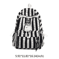 thumbnail image 2 of Striped Bow School Backpack, Chic Backpack with Drawstring Side Pocket, Nylon Waterproof Bookbag for College Shopping Travel (Black), 2 of 4