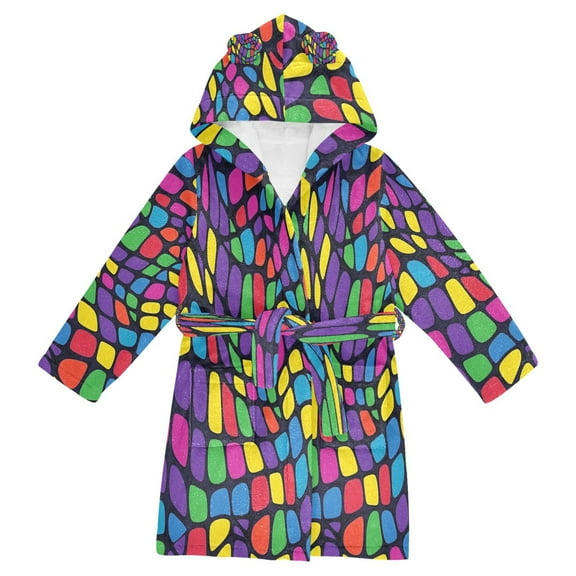 FORMRS Niños Bathrobe Unisex Hooded Robe Soft Plush Pajamas Sleepwear, Size 2-3T, Colorful Psychedelic