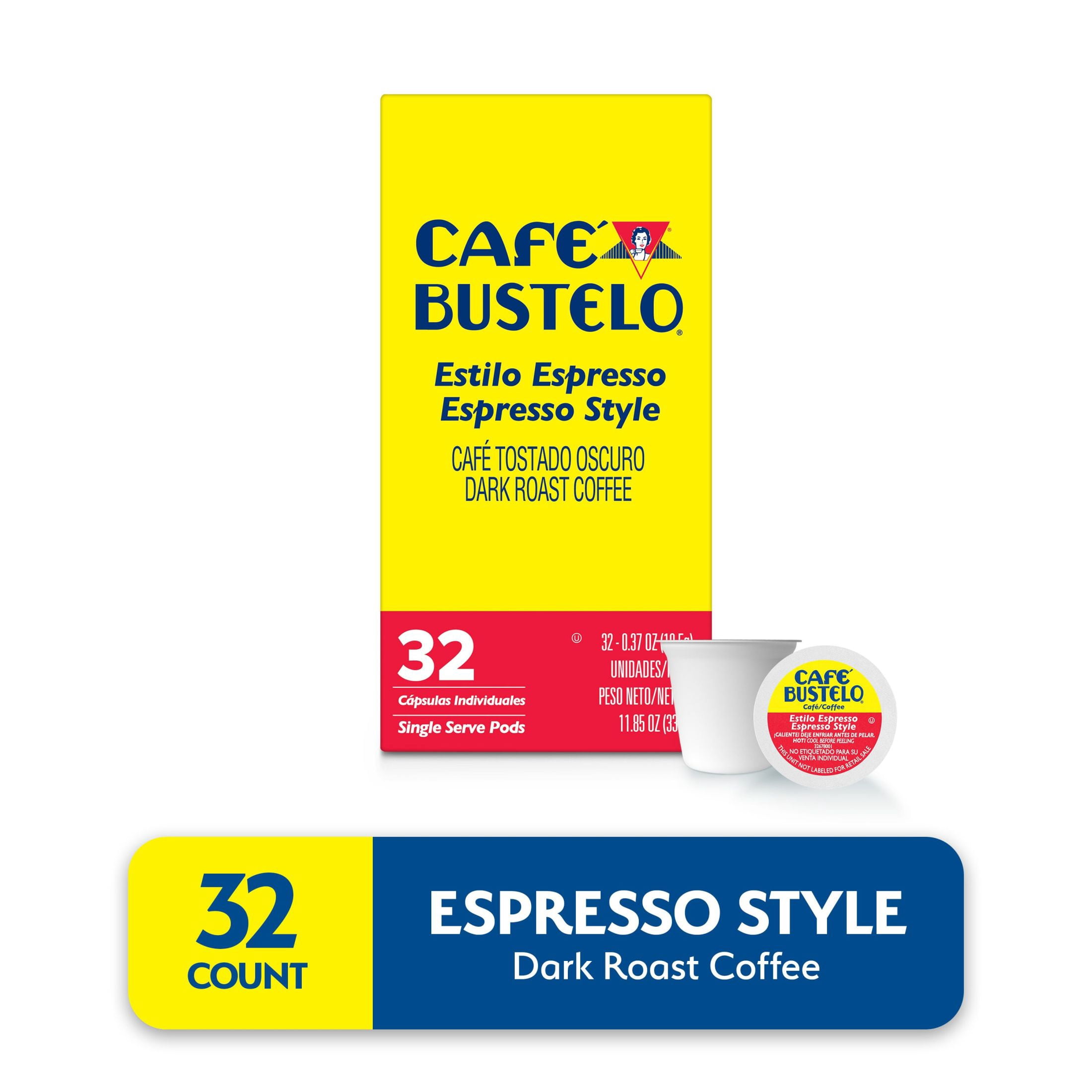 Cafe Bustelo Espresso Style, Dark Roast Coffee, Single Serve Pods, 32 Count