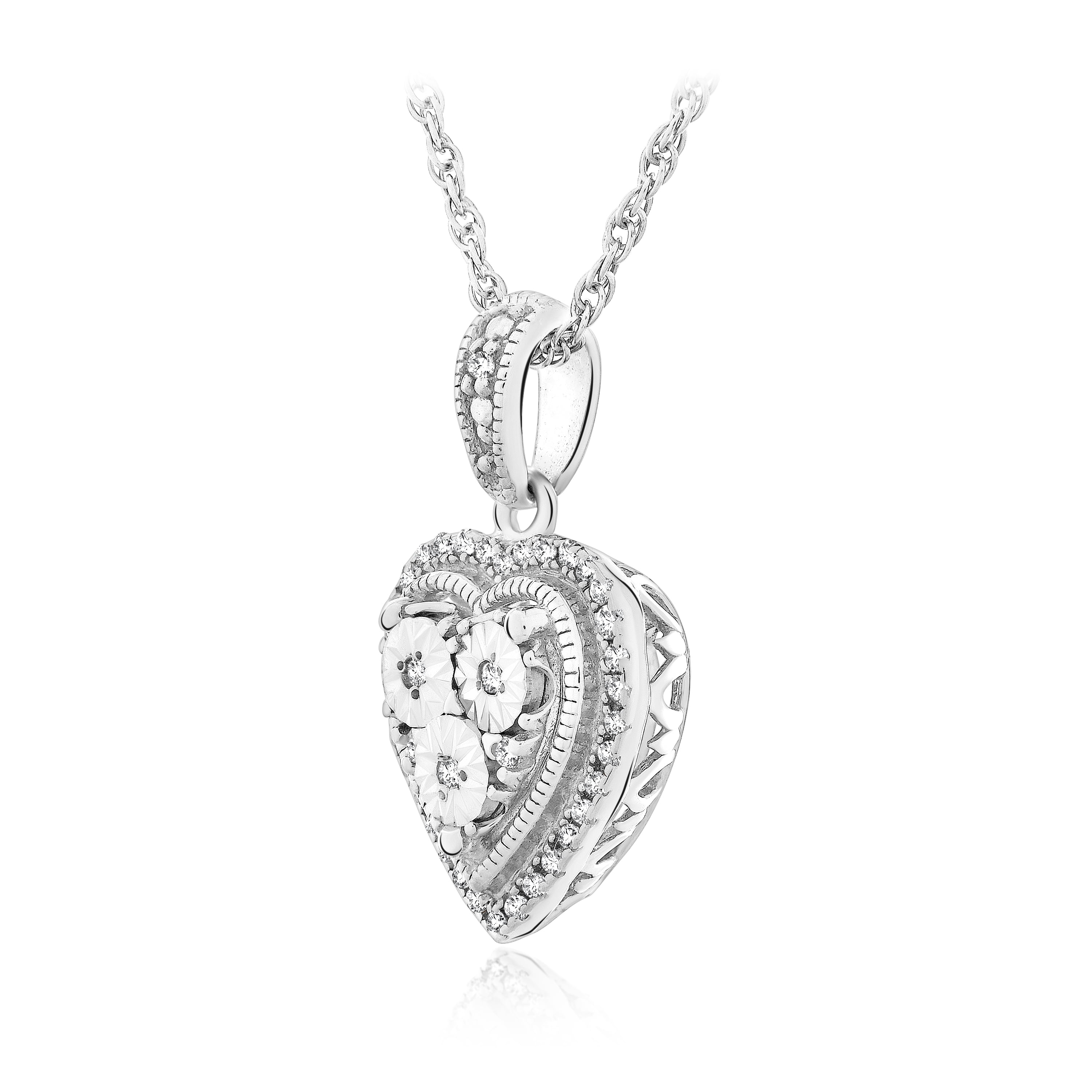 925 Sterling Silver 0.1cttw Genuine Diamonds Heart Pendant w/chain