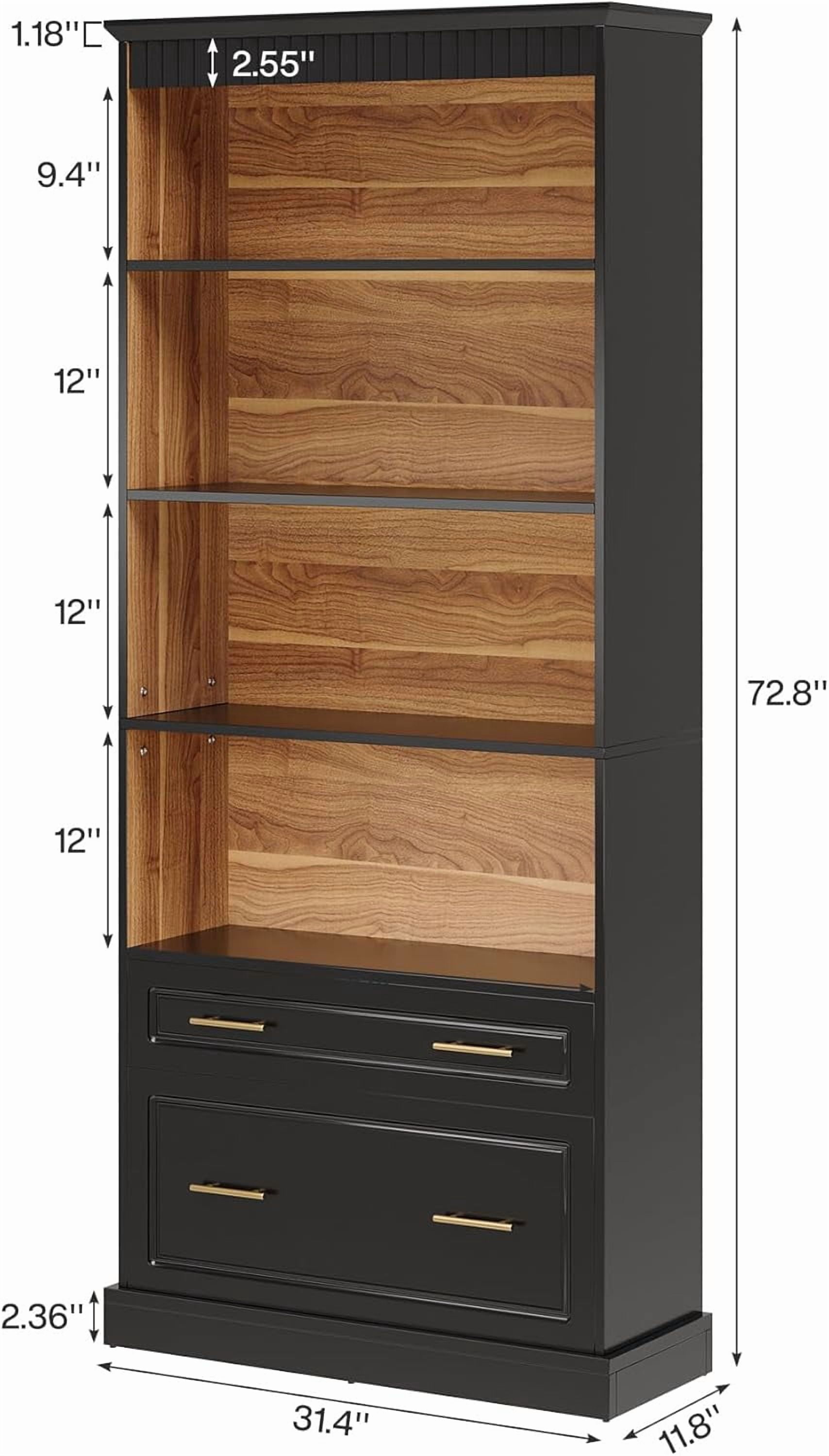 Tribesigns 5-Shelf Bookcase with File Cabinet Drawer, Modern Storage Shelf for Living Room, Black