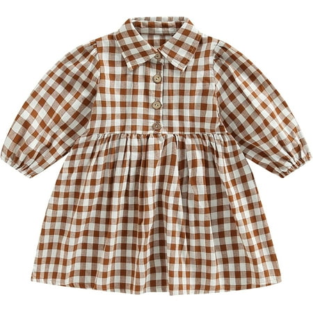 

PIKADINGNIS Kids Toddler Baby Girl Fall Clothes Plaid Turn Down Collar Puff Long Sleeve Dresses Casual Button Tunic Dress Outfit