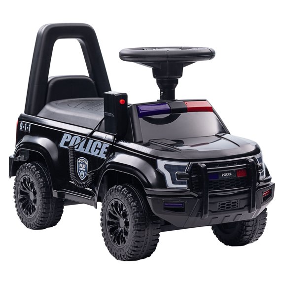 Kids Ride On Car, Police Truck Foot-to-Floor Sliding Car with PA System & Horn, Black - Toddler Toy Vehicle for 18-60 Months Black   Metal