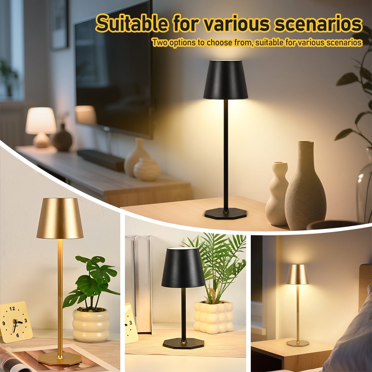 2 Pack Rechargeable Table Lamp - Cordless LED Lamp with 6000mAh Battery Operated LED Desk Lamp, Portable Table Light Outdoor for Dinner Patio Restaurant Bar Bedroom Coffee Shop Night Light(Black)