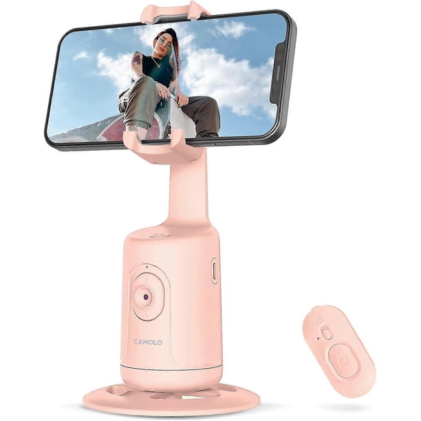 Auto Face Tracking Tripod with Remote, 360 Rotation Auto Tracking Phone Holder, No App, Smart Phone Selfie Sticks Tripod(Pink)