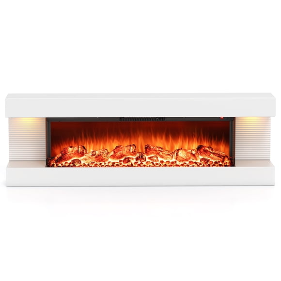 Patiojoy 36" Electric Fireplace with 50" Floating Mantel Wall-Mounted All-in-One Fireplace w/ 12-Color Dimmable Flame & Ambient Light
