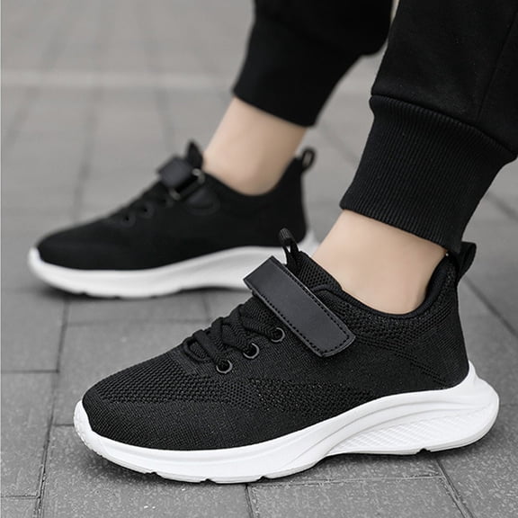Djtdsds Kids Solid Color Breathable Knit Athletic Sneakers Hook and Loop Running Shoes Size:1.5