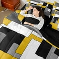 thumbnail image 4 of Manfei Modern Abstract Bedding Comforter Set 7 Pieces, Minimalism Plaid Full Bedding Set, Black Gray White Yellow Fitted Sheet Flat Sheet, Microfiber Bedroom Decor, 4 of 8