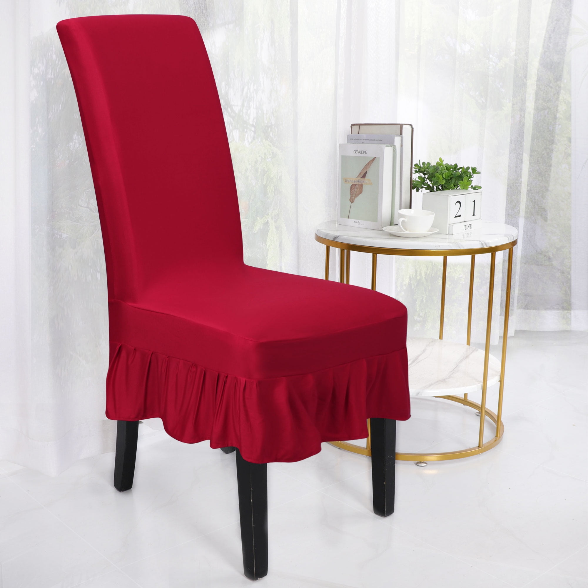PiccoCasa Solid 4Pcs Dining Chair Covers with Skirt Removable