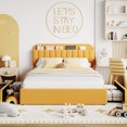 thumbnail image 3 of Festisoul Full Size Bed Frame with 2 Drawers, Boucle Upholstered Platform Bed Frame with Bookcase Storage Headboard, No Box Spring Needed, Noise Free, Yellow, 3 of 9
