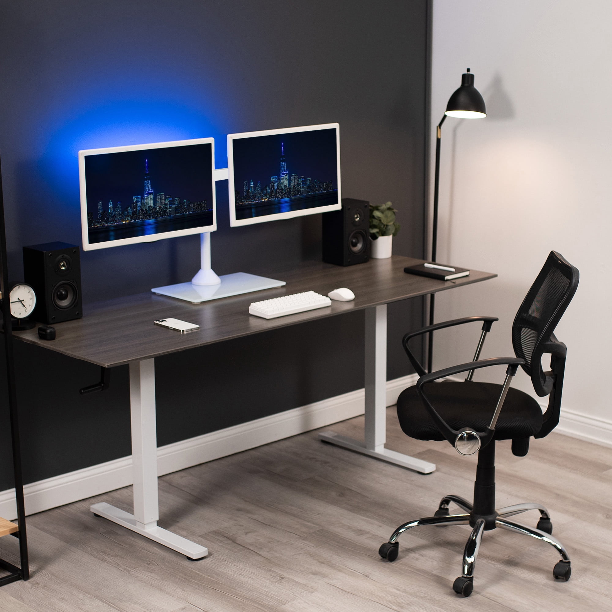VIVO White Dual Monitor Adjustable Mount w/ Glass Base, Fits 2 Screens up to 32"