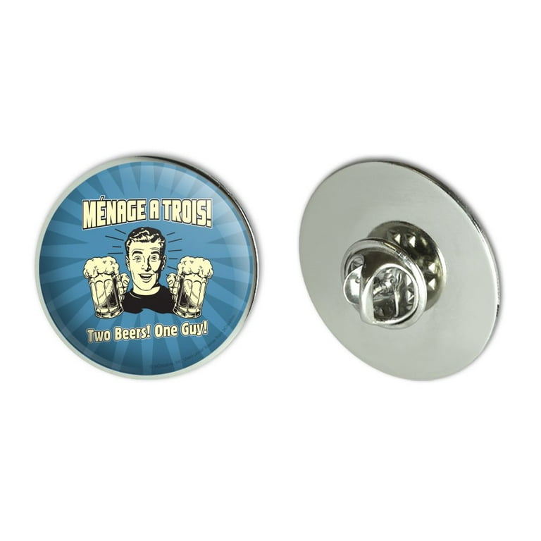 Menage A Trois Threesome Two Beers One Guy Funny Humor Retro Metal 1.1 Tie  Tack Hat Lapel Pin Pinback 